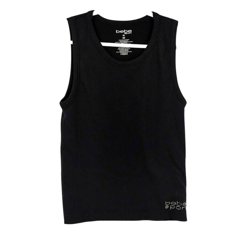 Bebe Sport Ribbed Bling Y2K Tank Womens Top Sz XL Athleisure Minimsalist  Fitted